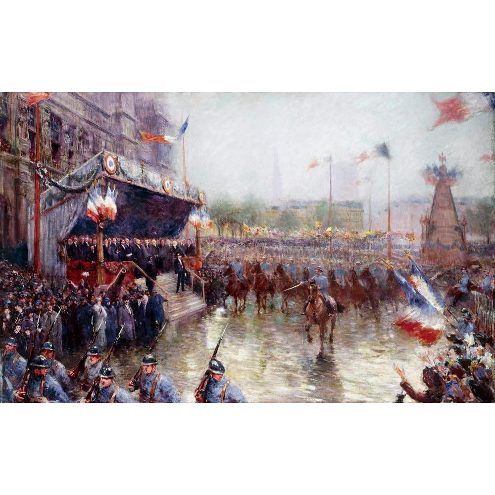 Claude Charles Bourgonnier 14x11 Black Modern Framed Museum Art Print Titled - The Town Hall Square, October 20, 1918. Demonstration in Honor of the 1920 Class (1918)