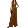 thumbnail image 3 of Women Two Piece Snapbutton Short Suit Vest and Wide Leg Pants Set, 3 of 4