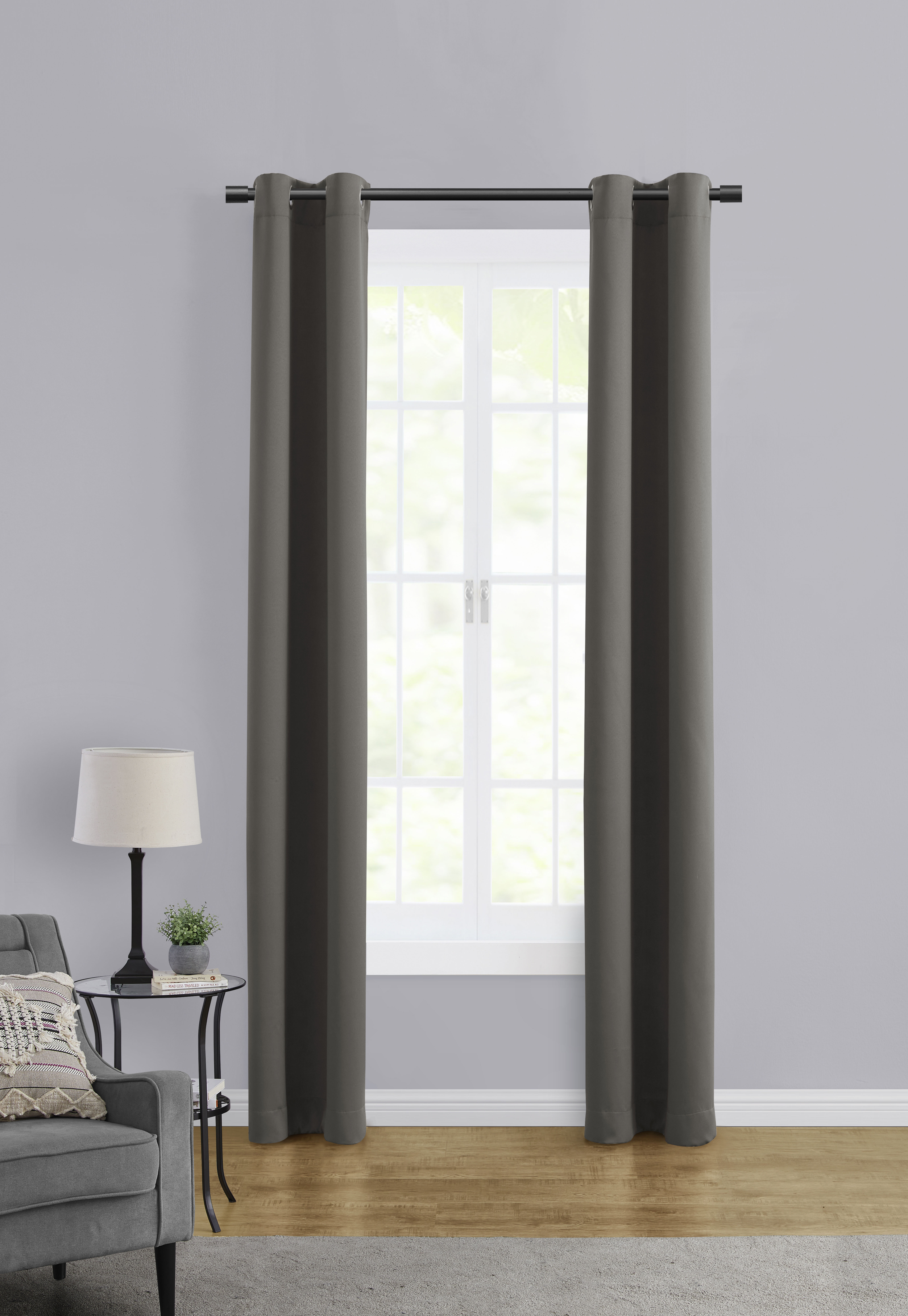 Mainstays Room Darkening Grommet Curtain Panel Pair, Set of 2, Gray, 30"W x 84"L