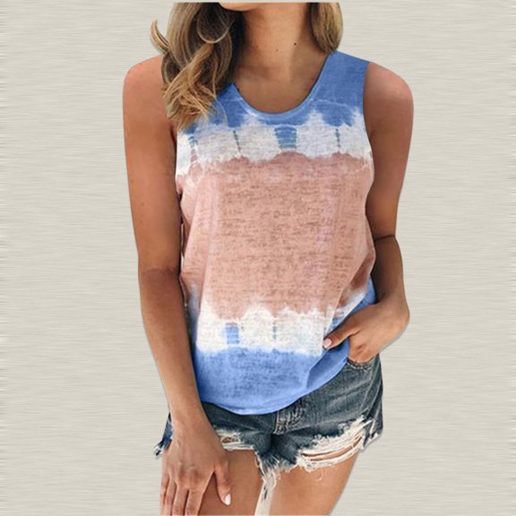 Womens Shirts for Summer Fashion Woman Round Neck Sleeveless Blouse T-Shirt Printing Loose Tank Tops clearance clothes under $10.00