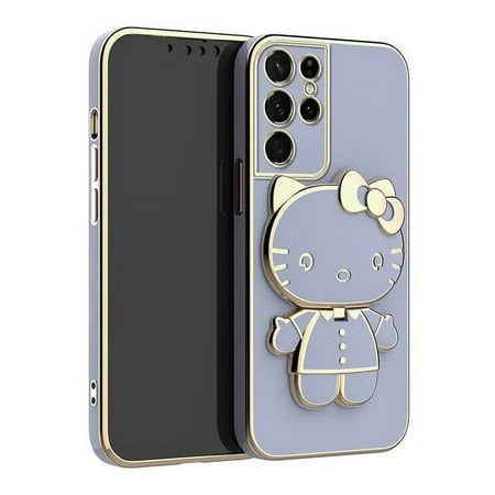 Plating Hello Kitty Phone Case for Samsung Galaxy A25 A35 A55 A15 A13 A23 A33 A53 A73 A12 A22 A32 A52 A72 Mirror Holder Cover