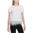 thumbnail image 1 of Calvin Klein Blusa con ribete de plumas para mujer, blanca, mediana Calvin Klein Pull-over, 1 of 2