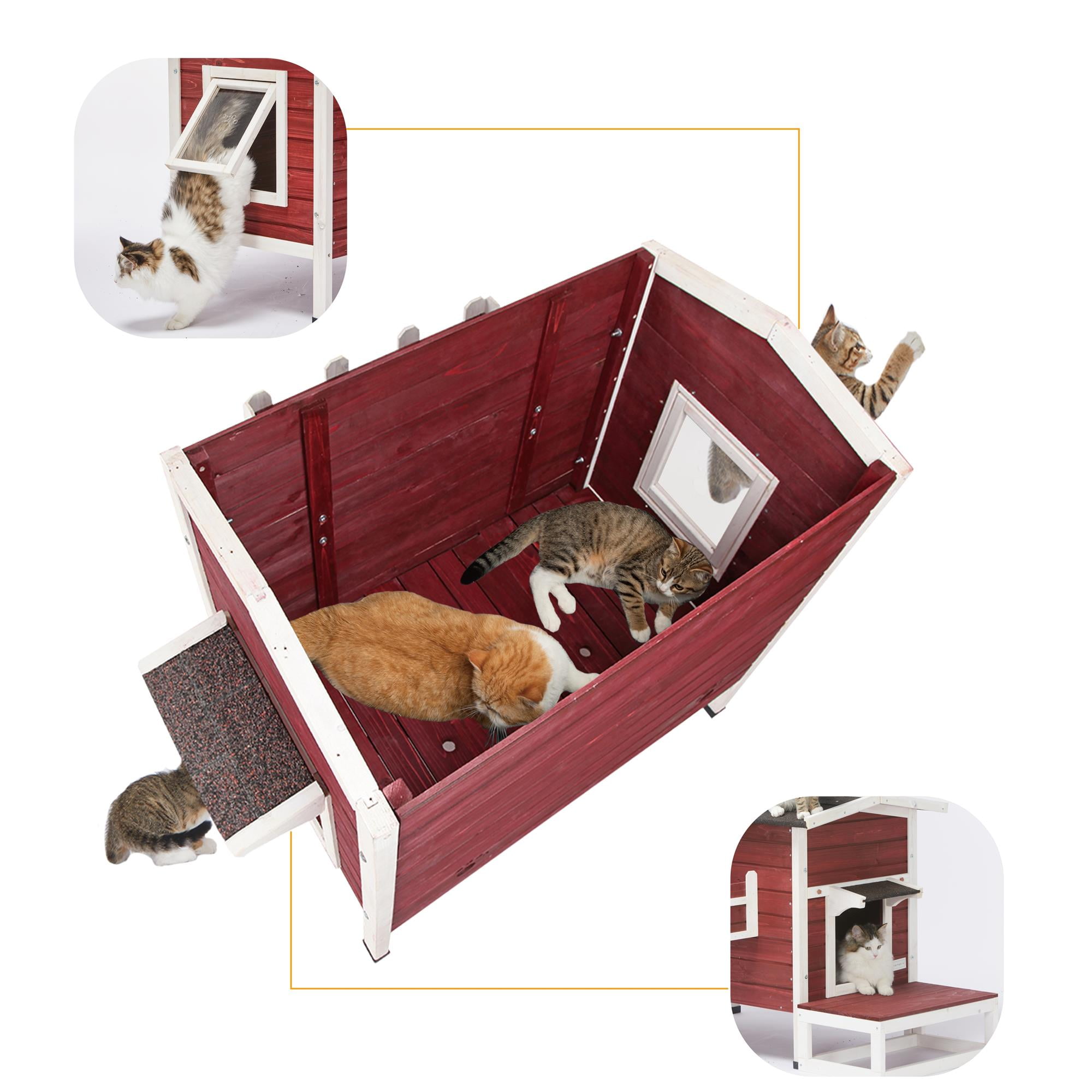 Pefilos 30" Cat House for Outdoor Cats, Weatherproof Cat Shelter with Escape Door, Wood Cat Condo for 3 Adult Cats, Red Pefilos 30" Cat House for Outdoor Cats, Weatherproof Cat Shelter with Escape Door, Wood Cat Condo for 3 Adult Cats, Red
