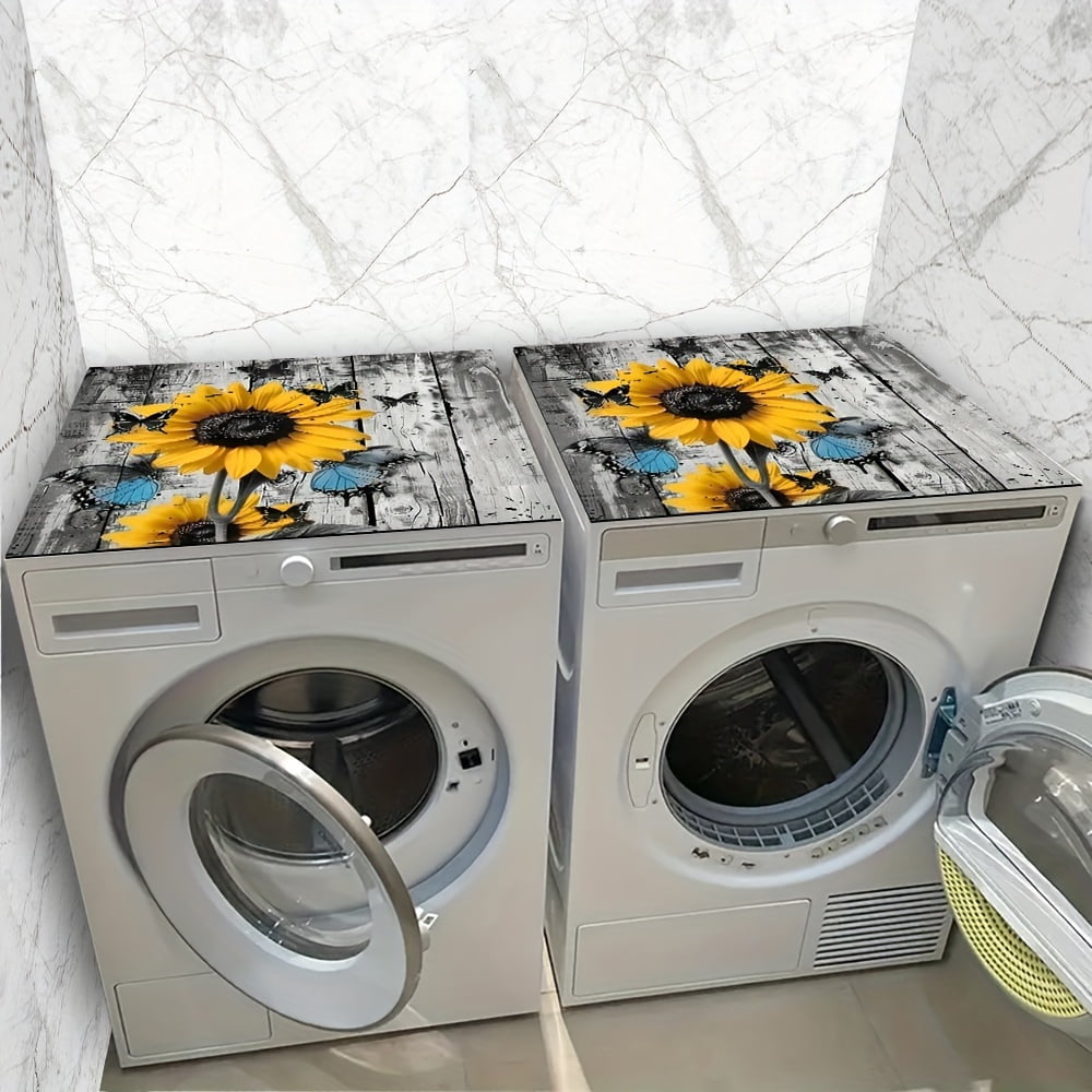 1pc, Dish Drying Pad, Sunflower And Butterfly Pattern Washing Machine Dust Cover Mat, Countertop Absorbent Pad, Washstand Drain Mat, Washstand Cup Mat, Kitchen Accessories, Bathroom Accessories