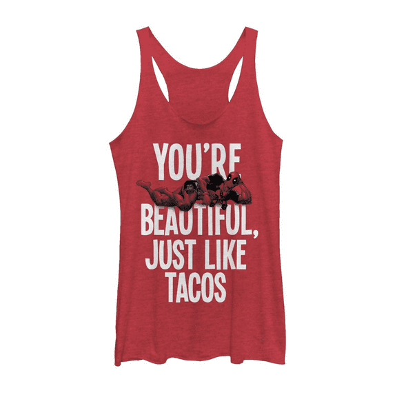 Women's Marvel Deadpool Beautiful Just like Tacos  Racerback Tank Top Red Heather Medium