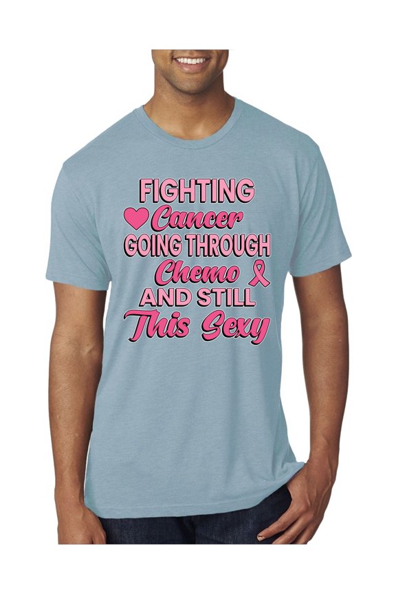 , Fighting Cancer And Still Sexy, Breast Cancer Awareness, Men Premium Tri Blend Tee, Denim, Small