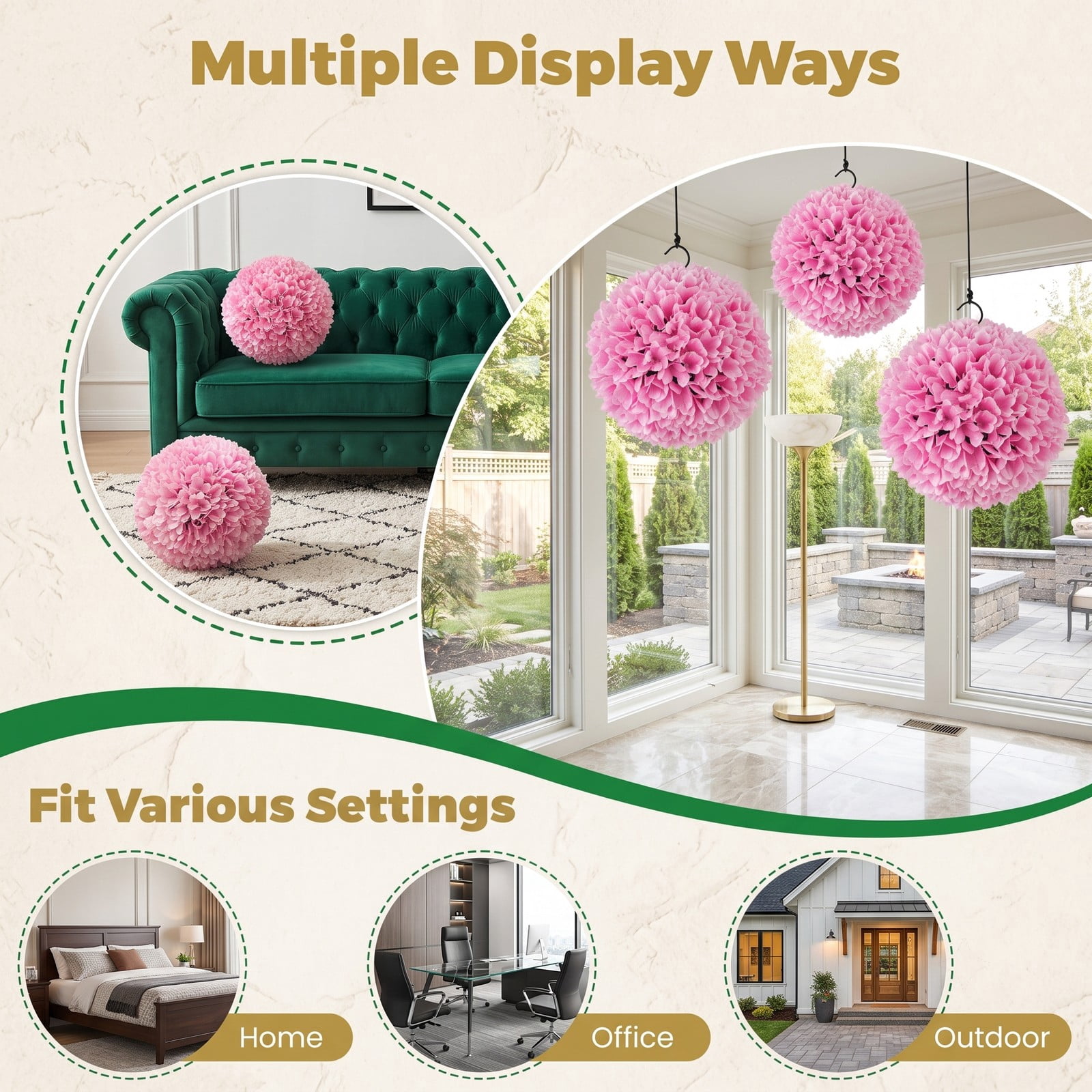 ALPULON Set of 2 Pink Artificial Topiary Balls, 11 Inch Lifelike PE Decorative Floral Spheres for Indoor Outdoor Porch Yard Home Wedding Decor
