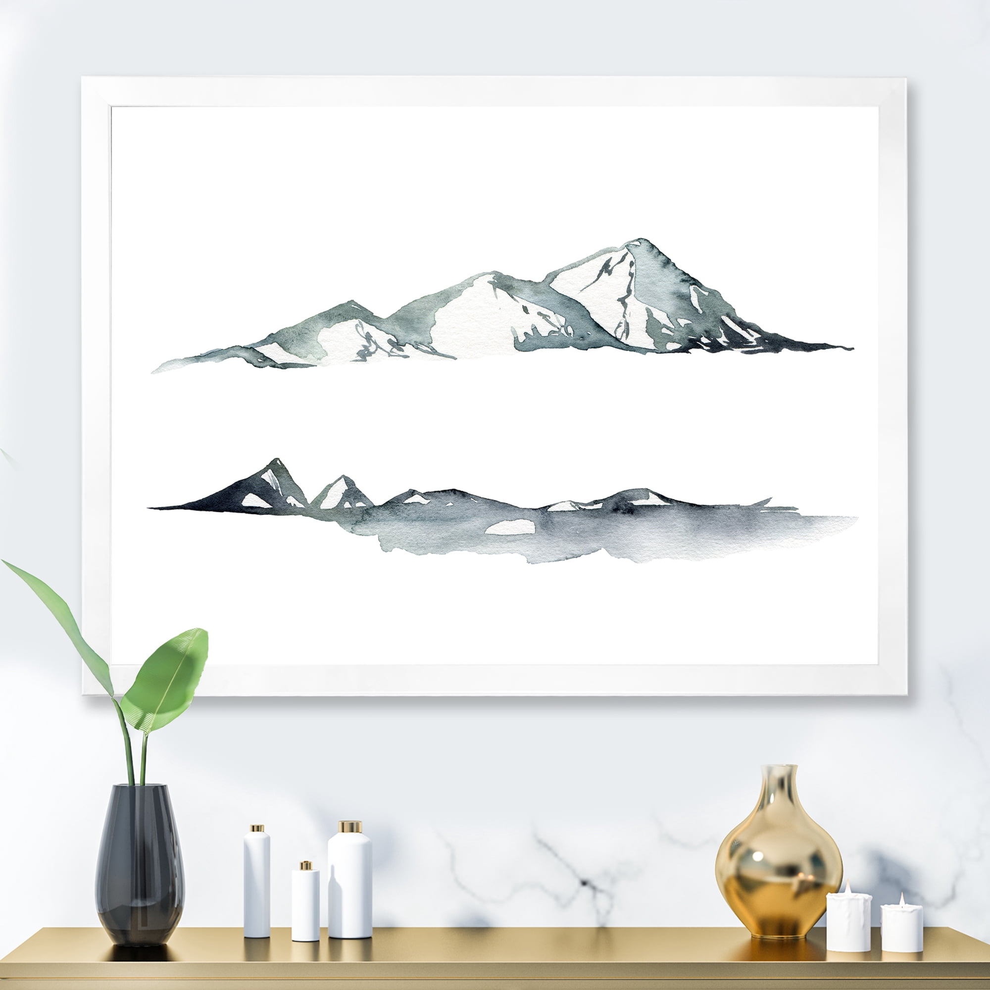 Designart 'Minimalistic Dark Blue Mountains Landscape' Modern Framed Art Print