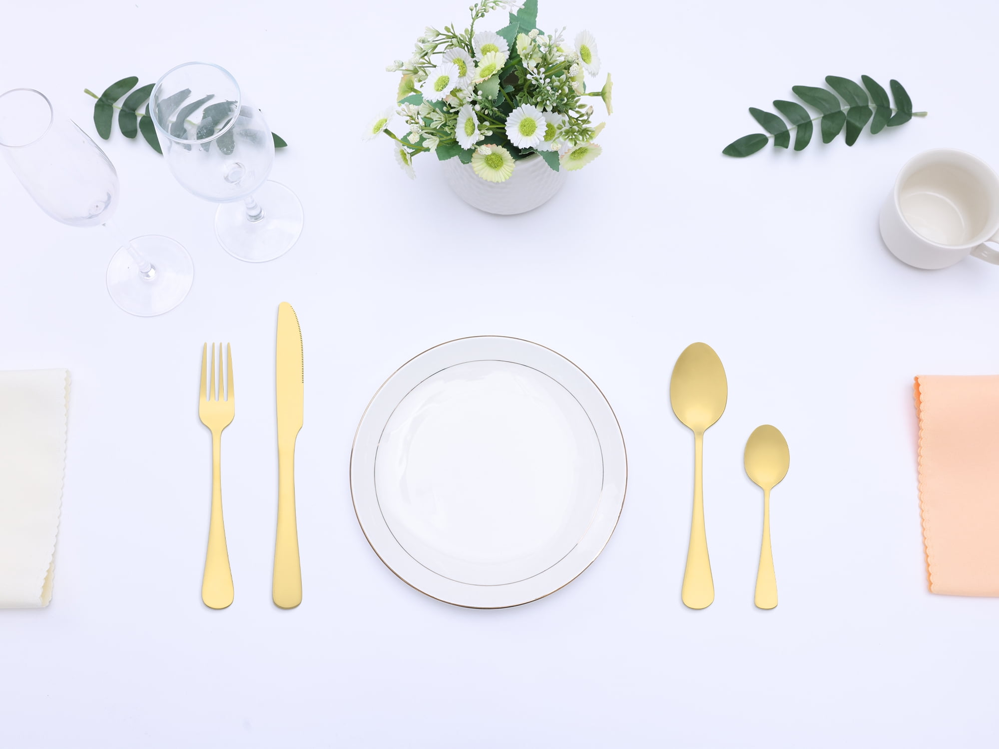 Unique Bargains Stainless Steel Silverware Set with Spoons and Forks Gold 4 Pcs