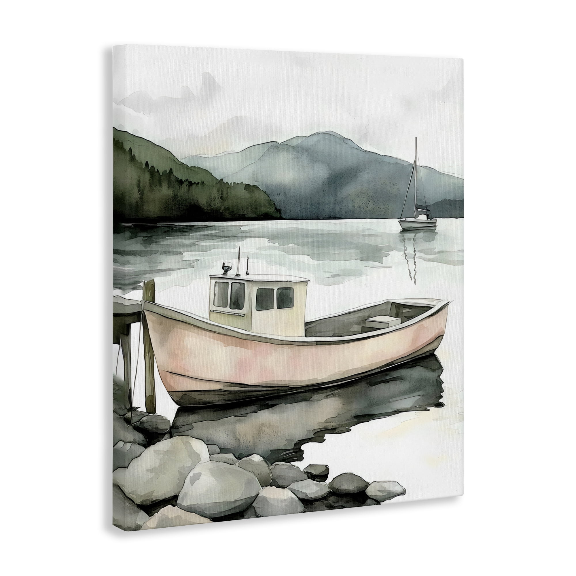Stupell Industries Coastal Calm Docked Boat Canvas Wall Art, design by Riley B