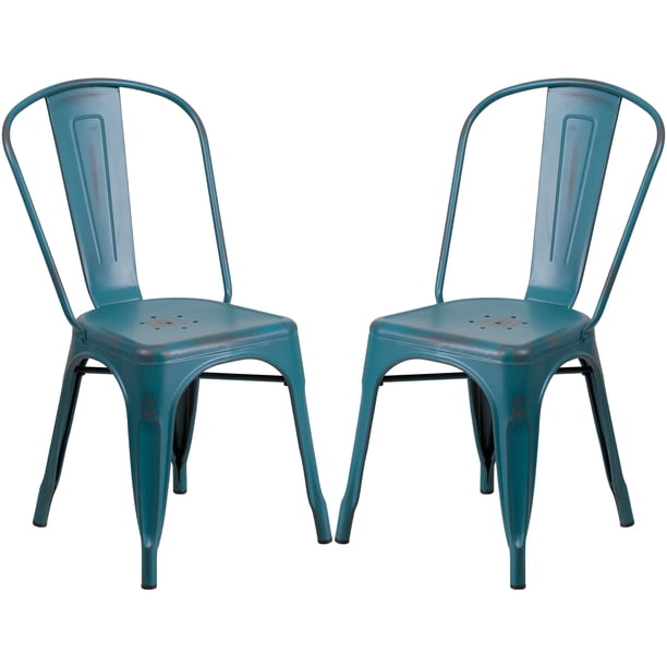 A Line Furniture Blue Teal Distressed Metal Bistro Style ...