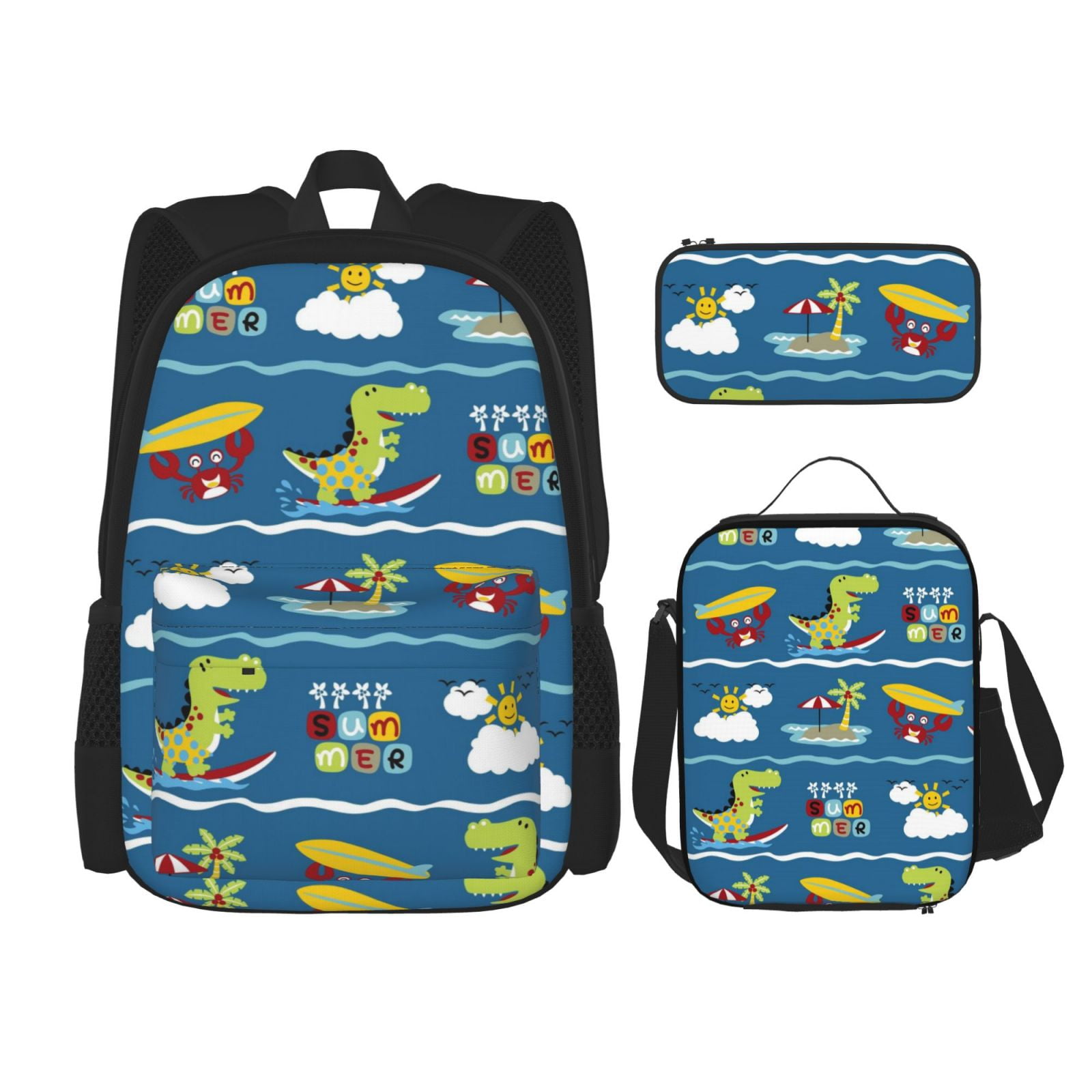 Mochila Escolar Con Cartuchera Ticher Dinosaurio Azul | Cuotas Sin Interés