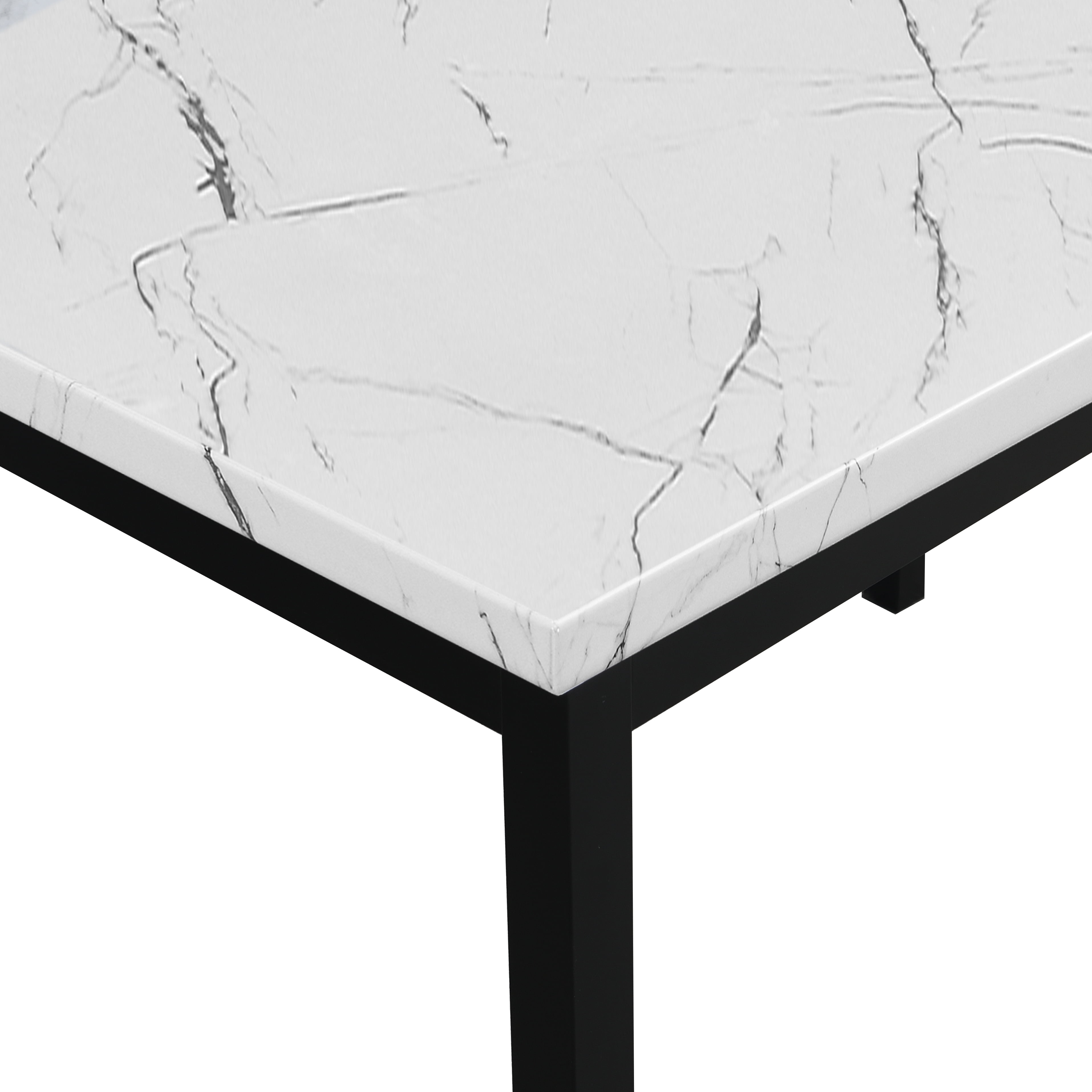 Roundhill Furniture Noyes Metal Dining Table with Laminated Faux Marble Top, Off White