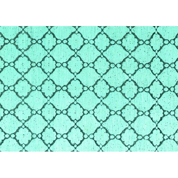 Ahgly Company Machine Washable Indoor Rectangle Trellis Turquoise Blue Contemporary Area Rugs, 5' x 8'