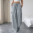 thumbnail image 5 of Women's Wave Textured Wide Leg Cargo Pants, Trendy Design Lightweight Drawstring Elastic Waist Full Length Casual Trousers with Pockets for Office Daily Travel | TruBelle,Gray L, 5 of 7