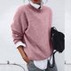 thumbnail image 4 of Gibobby Suéteres para mujer, Suéteres de otoño para mujer 2023 de manga larga a rayas de gran tamaño, suéter de punto casual de moda con cuello redondo(Rosa,CH), 4 of 5
