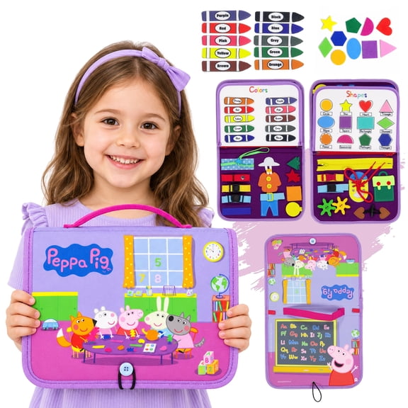 Peppa Pig Toddler Busy Board – Montessori toys for 1 2 3 4 Year Old, Educational Activity Sensory Board for Preschool Learning Fine Motor Skills, Gift Toys for Boys Girls, Airplane Car Travel Toy