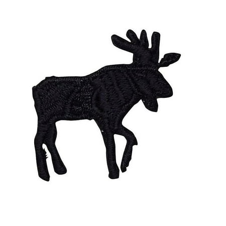 Small - Moose Silhouette - Black - Facing Right- Iron On Embroidered Patch