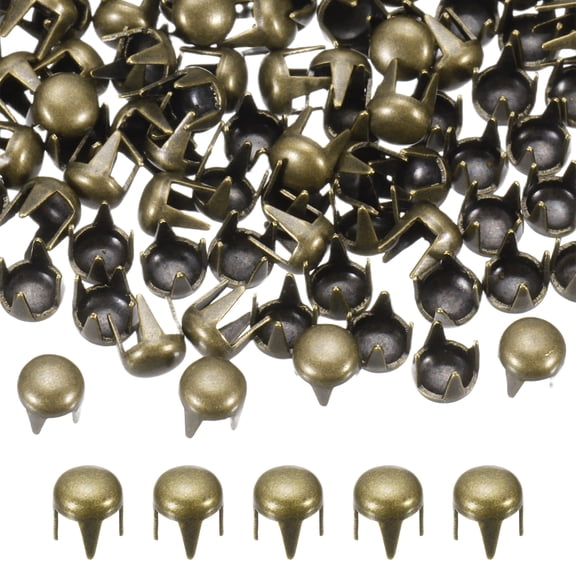 4mm Round Dome Rivet, 180 Pcs Metal 4 Claw Spike Spot Stud Punk Rock Rivet Nailhead for DIY Leather Crafting for Decor Repair Clothing Belts Bags Shoes, Bronze