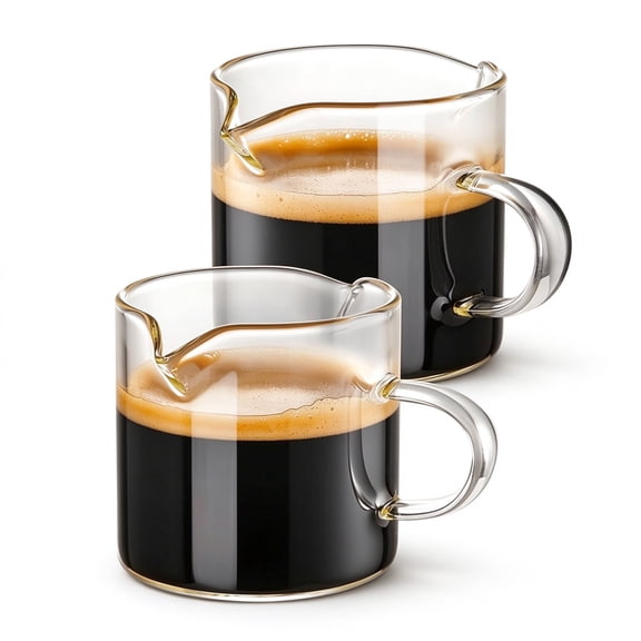 QQS 2-Pack 4 oz Espresso Cups with Handle, Double Spout Glass Shot Glasses for Coffee and Milk
