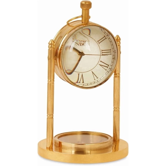 Classico Trading Company Vintage Brass Desk Clock Elegant Antique Table Timepiece, Classic Home Dcor & Unique Gift