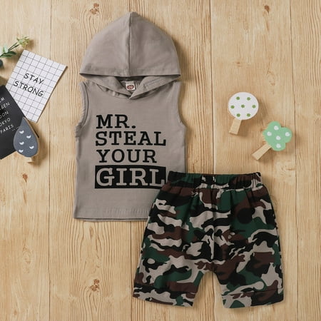 

Hunpta Baby Print Kids Camouflage Letter Toddler Shorts Hoodie Boys Set Outfits Tops Girls Outfits&Set