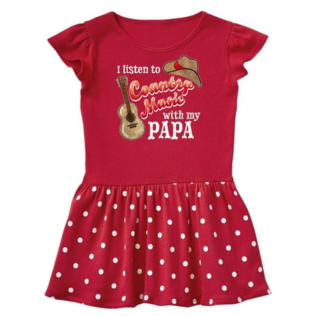 

Inktastic I Listen to Country Music with my Papa with Guitar and Hat Gift Baby Girl Dress