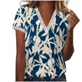 thumbnail image 2 of Hauts d'Été pour Femmes 2023 Mode Oversize Col en V Patchwork en Dentelle Manches Courtes Blouse Décontractée Chemises Col en V en Dentelle pour Femmes, 2 of 5
