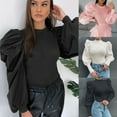 thumbnail image 1 of Femmes femmes Manches Bouffantes Tops Pull Chemisier Col Rond Côtelé Chemise, 1 of 5