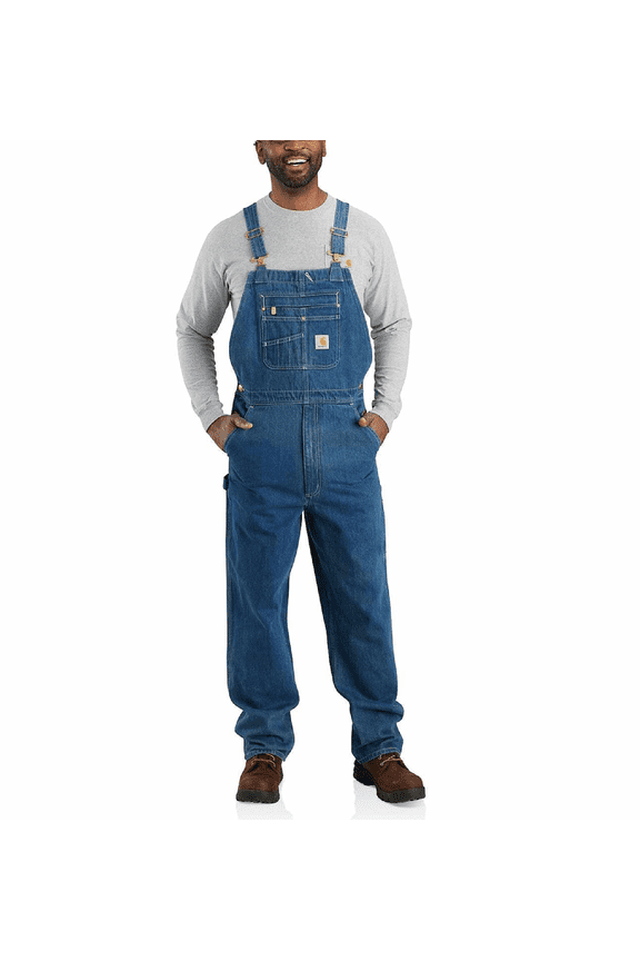 104672-DST Loose-Fit Denim Bib Overalls for Men - Darkstone - 28x32