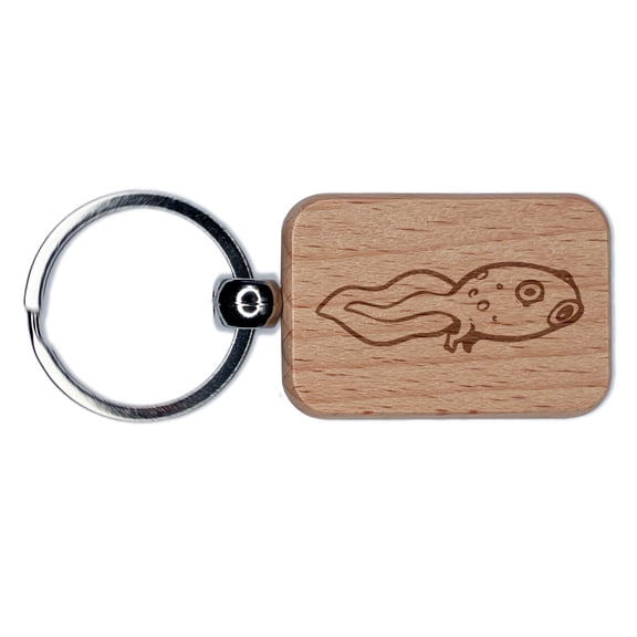Frog Tadpole Rectangle Keychain Charm Tag - Engraved Wood