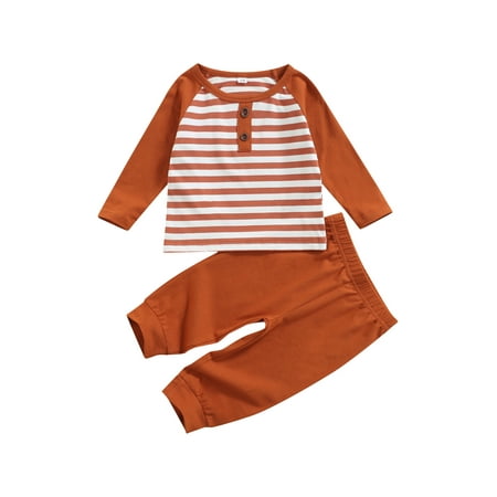 

IZhansean Infant Toddler Baby Boys Clothes Striped Long Sleeve Tops Pants Outfits Autumn Spring Clothing Khaki 6-9 Months