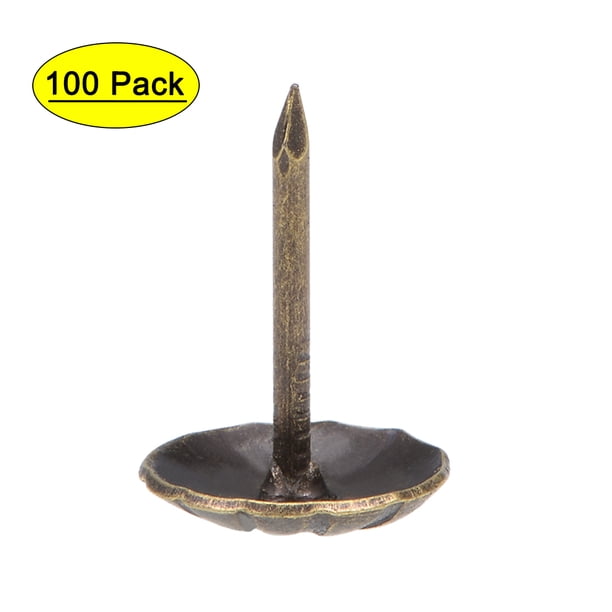Uxcell 11mm Cabeza Diámetro Redonda Clavo de Pulgar Tachuelas Tono Bronce Clavos de Tapicería 100 Paquete