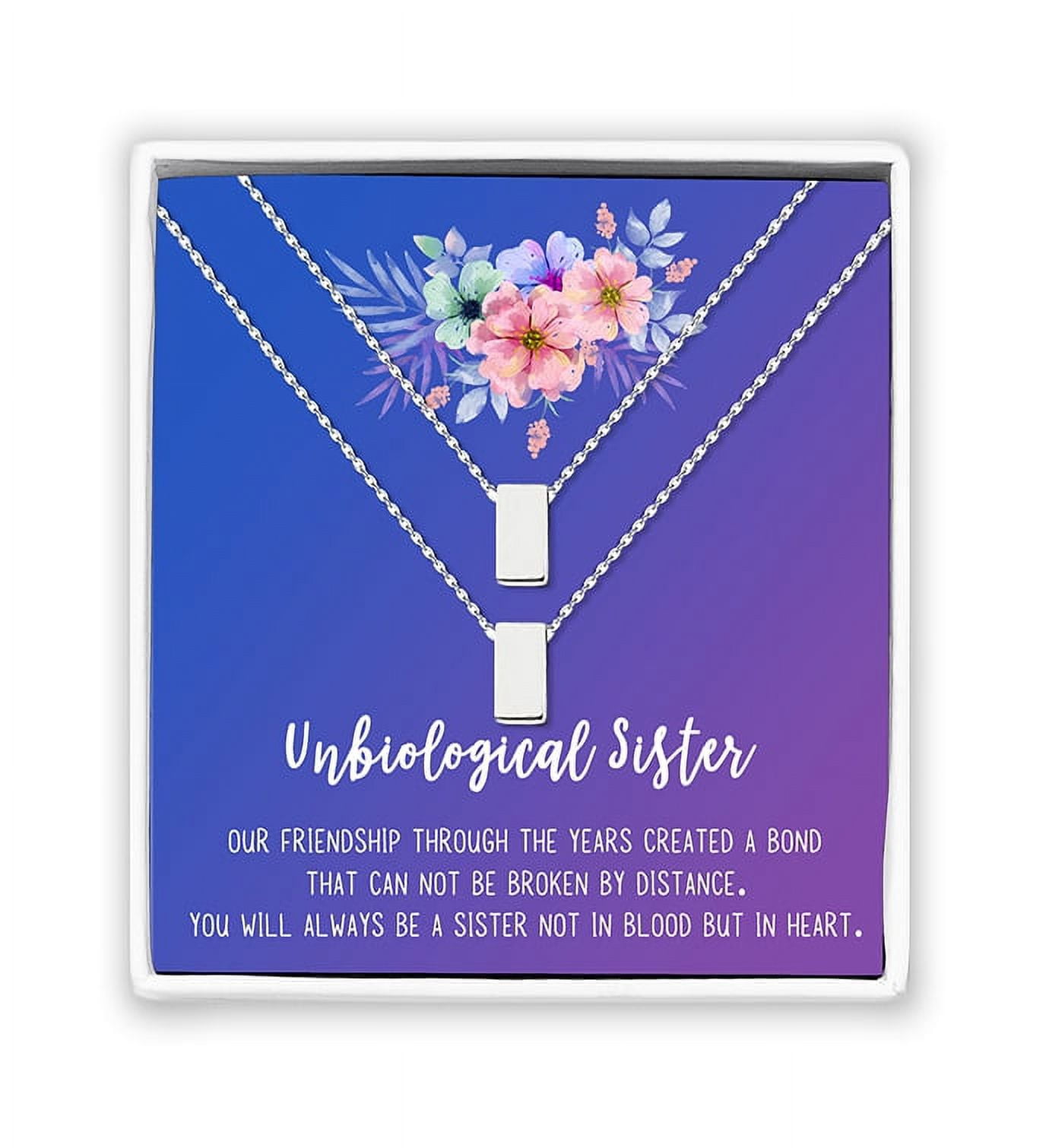 Anavia Unbiological Sister Gift Jewelry, Soul Sister Card Necklace, Sister Best Friend Gift, Big Little Sorority Card Gift-[Two Silver Cube, Blue-Purple Gift Card]