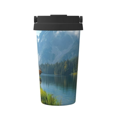 

Matuu Majestic Deer Mountain Lake for Insulated Coffee Mug Reusable Travel Coffee Cup Spill Proof 16oz Stainless Steel Coffee Cups for Hot/Ice Coffee Tea