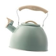 thumbnail image 3 of Tetera con silbido de acero inoxidable, tetera con mango de diseño de madera, tetera de 3L, hervidor de agua para apartamento, hogar y cocina verde, 3 of 8