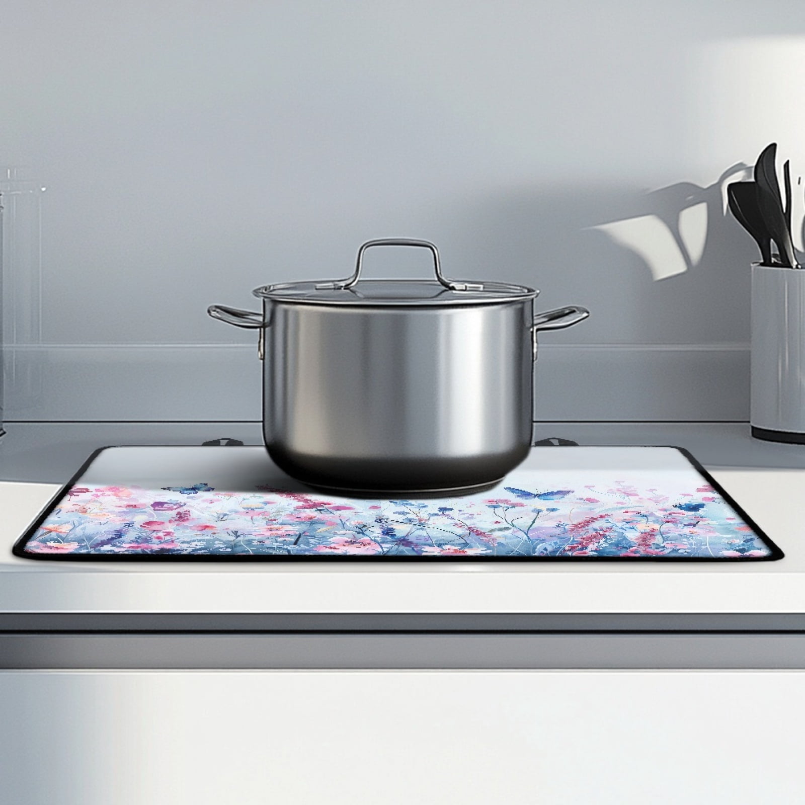 ZIATUBLE Stove Top Covers for Electric Stove Anti-Scratch Flat Induction Cooktop Cover Ceramic Glass Stove Top Protector Mat with Rubber Backing, 29 x 21 Inch, Butterfly Floral