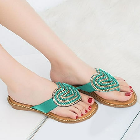 

〖Yilirongyumm〗 Green 40 Sandals Women Love Toe Shoes Sandals Fashion Pearl Round Rhinestone Pinch Women s Sandals