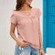 thumbnail image 2 of Las mujeres ahuecan hacia fuera la parte superior verano casual suelta color sólido manga corta pétalo cuello redondo camiseta blusa cuero rosa M, 2 of 8
