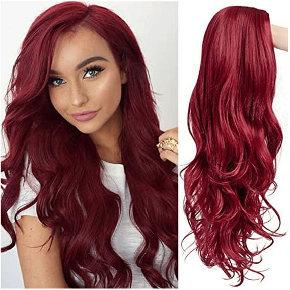 UTOURS Wig Long Curly Hair Big Wave Wine Red Medium Temperament Wig Headgear