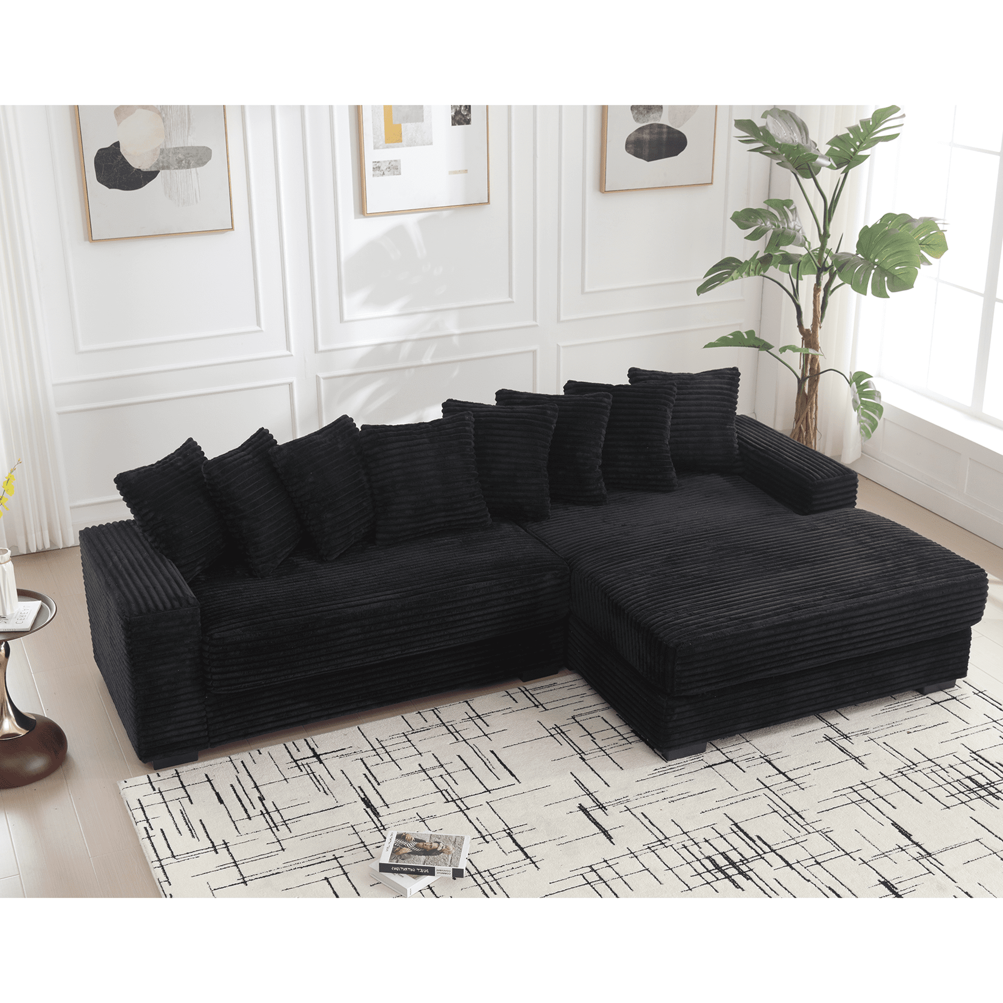 AISWORD 111" Oversized 3-Seat L-Shaped Sectional Sofa with Right Chaise, Luxury Corduroy Fabric Modular Couch with 8 Throw Pillows, Easy Assembly for Living Room