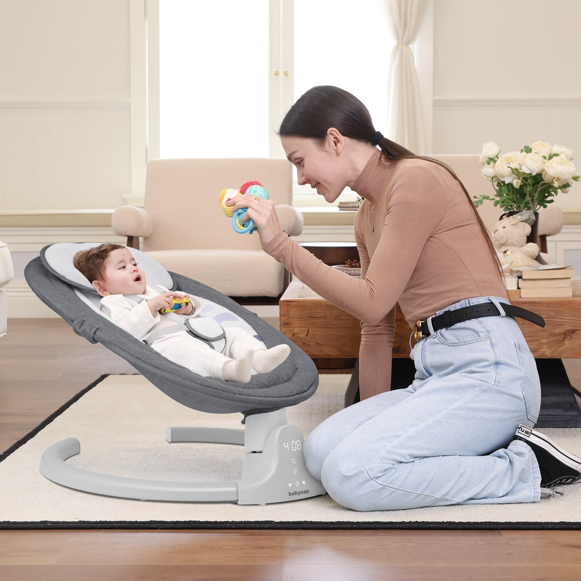 Babyeap Baby Swing with App Remote Control, Gray photo 2