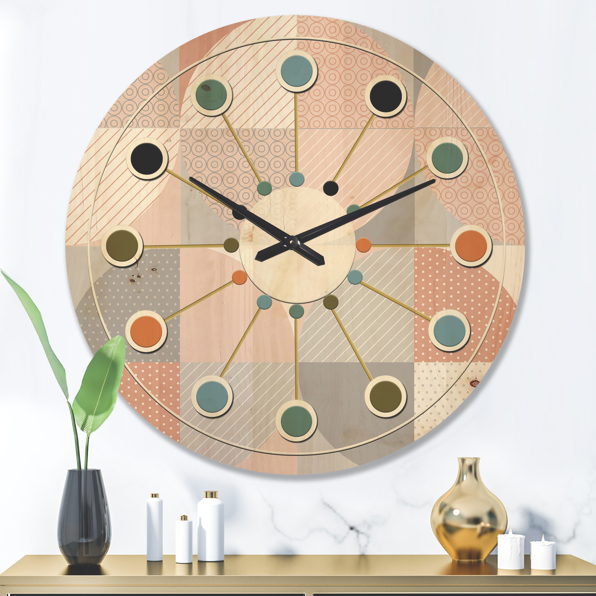 Designart 'Geometric Round Textured Pattern' Mid-Century Modern Wood Wall Clock
