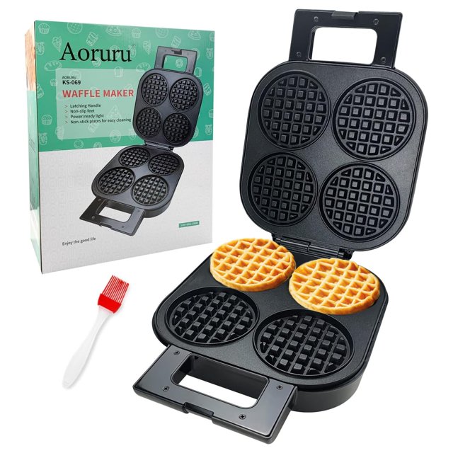 Aoruru Wafflera belga antiadherente con luz indicadora, 1300 W, 4 rebanadas