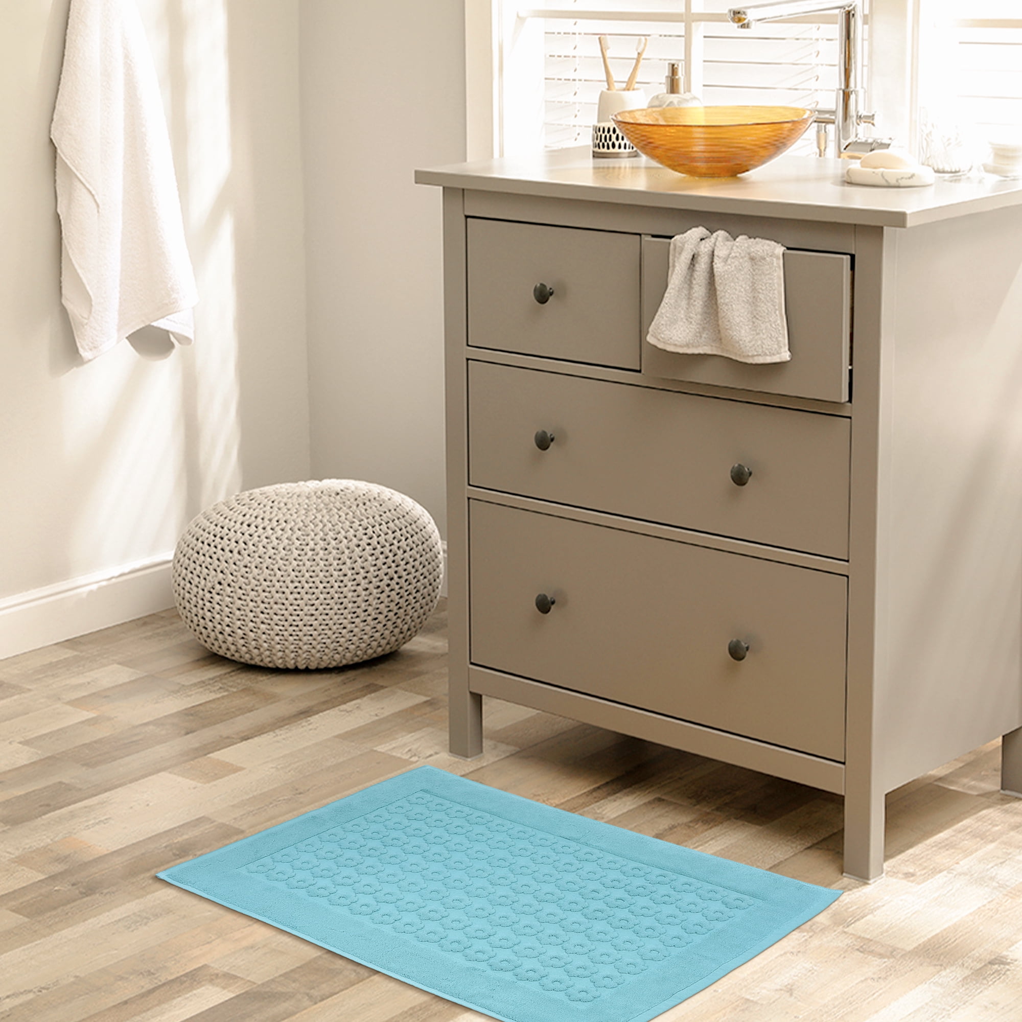 REGALWOVEN Luxury Bath Rug Towel, Cotton Absorbent Hotel Spa Shower Floor Mat for Bathroom Blue 20" x 32"