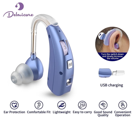 Delmicure Digital Hearing Aid for Seniors, Rechargeable, Single, VHP-1303, Blue