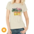 thumbnail image 2 of DelSol Women Crew Tee - Beige T-Shirt - Watercolor Flamingo, 2 of 3
