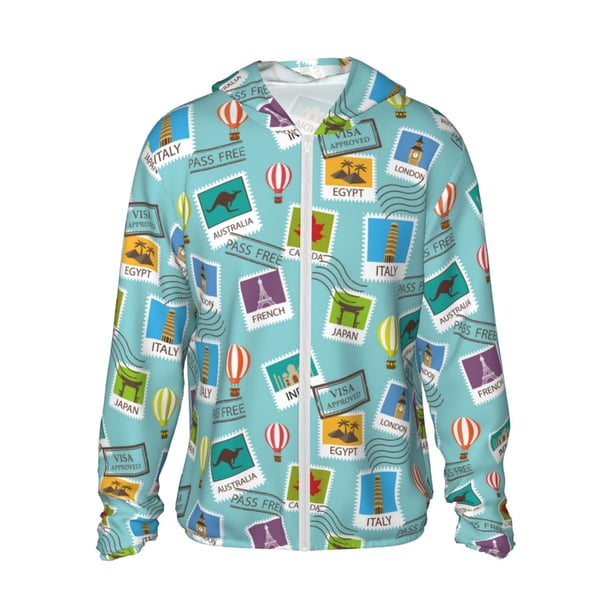 Balery World Travel1 Sudadera ligera de manga larga con capucha y protección solar UPF 50+ para hombre y mujer, ideal para pesca y running-Small
