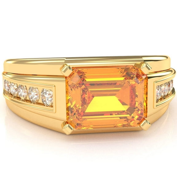 Men's Citrine Diamond Channel Ring In Solid 14k Yellow Gold