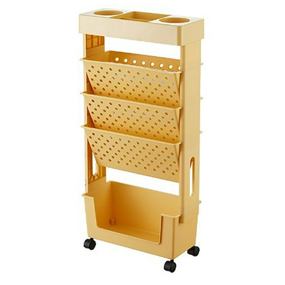 Movable Bookshelf Cart,Movable Multilayer Capacity Rotatable Removable 5 Tier Plastic Rolling Utility Practical Organization Shelf with Wheel White Multifunctional Storage
